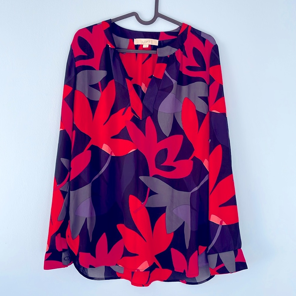 LOFT Open Neck Long Sleeve Blouse. Small